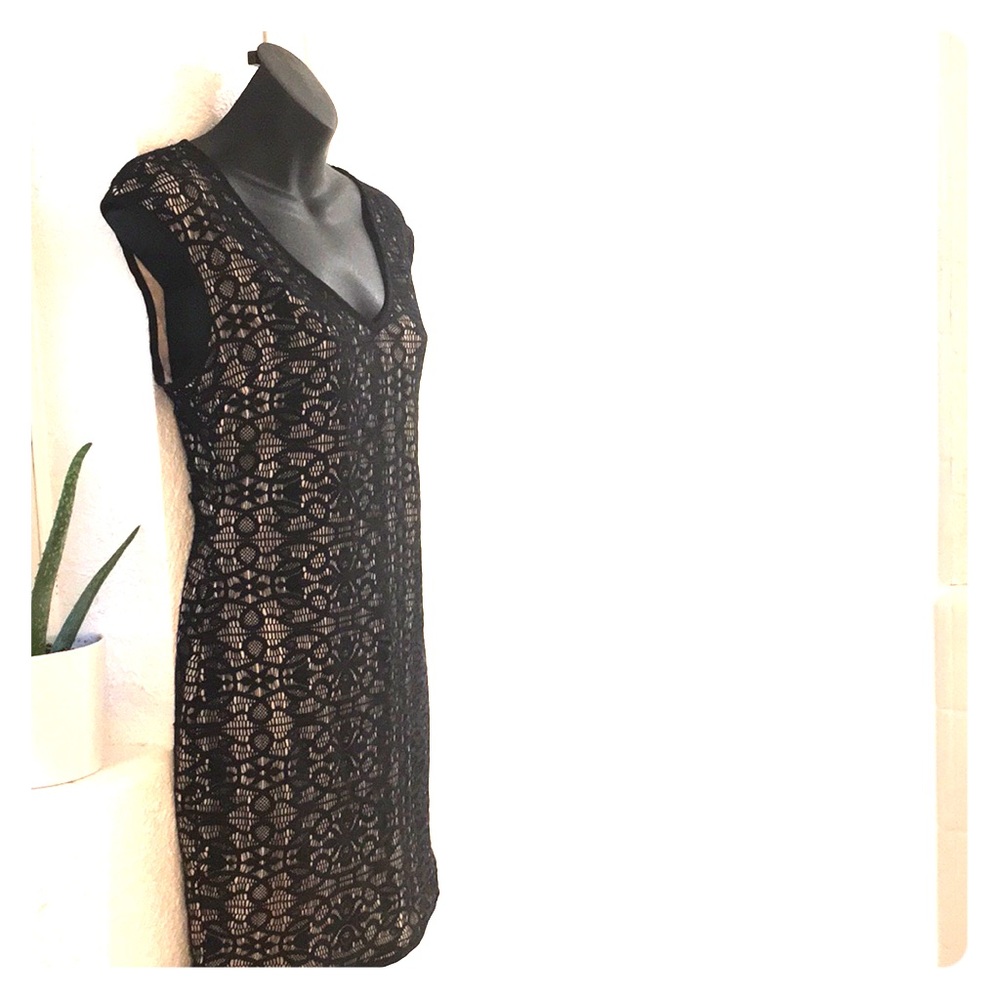 Black & nude open back  lace mini dress